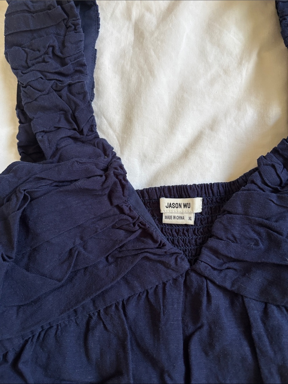 Jason Wu Navy Ruffled Strap Maxi Dress - Picture 3 of 4